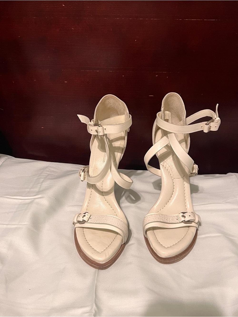 Alexander Wang Triple Buckle White Leather Heels Sandals Size 38